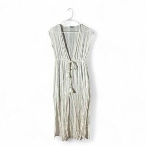 Blue Island White Rayon Gauze Tassel Drawstring Swim Cover Up Dress XS 7171-933